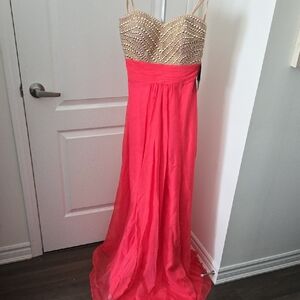 La Femme Pink and Gold Formal Dress
